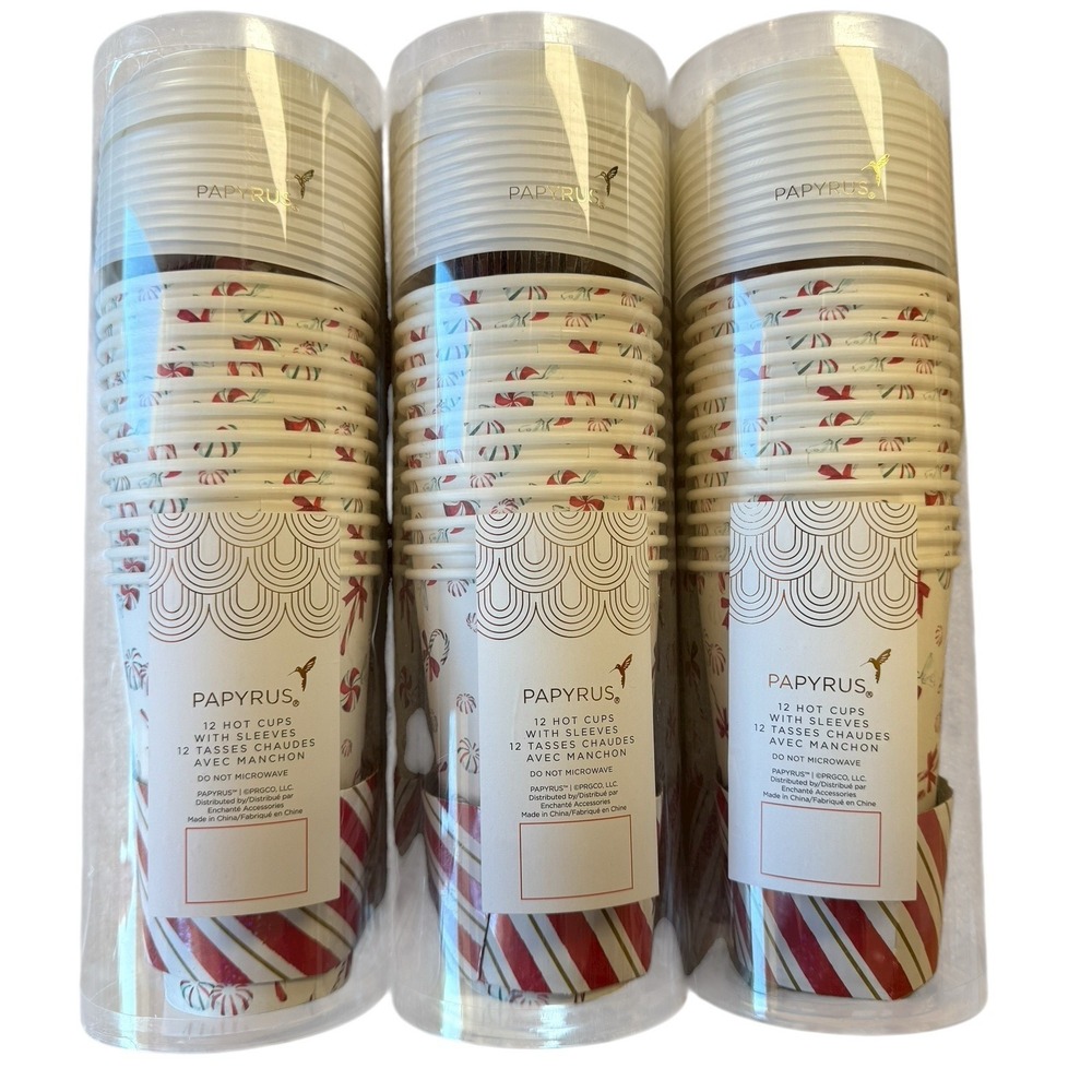 PAPYRUS Peppermint Candy Cane 36 Hot Cups Sleeves Lids 16 oz Disposable Paper